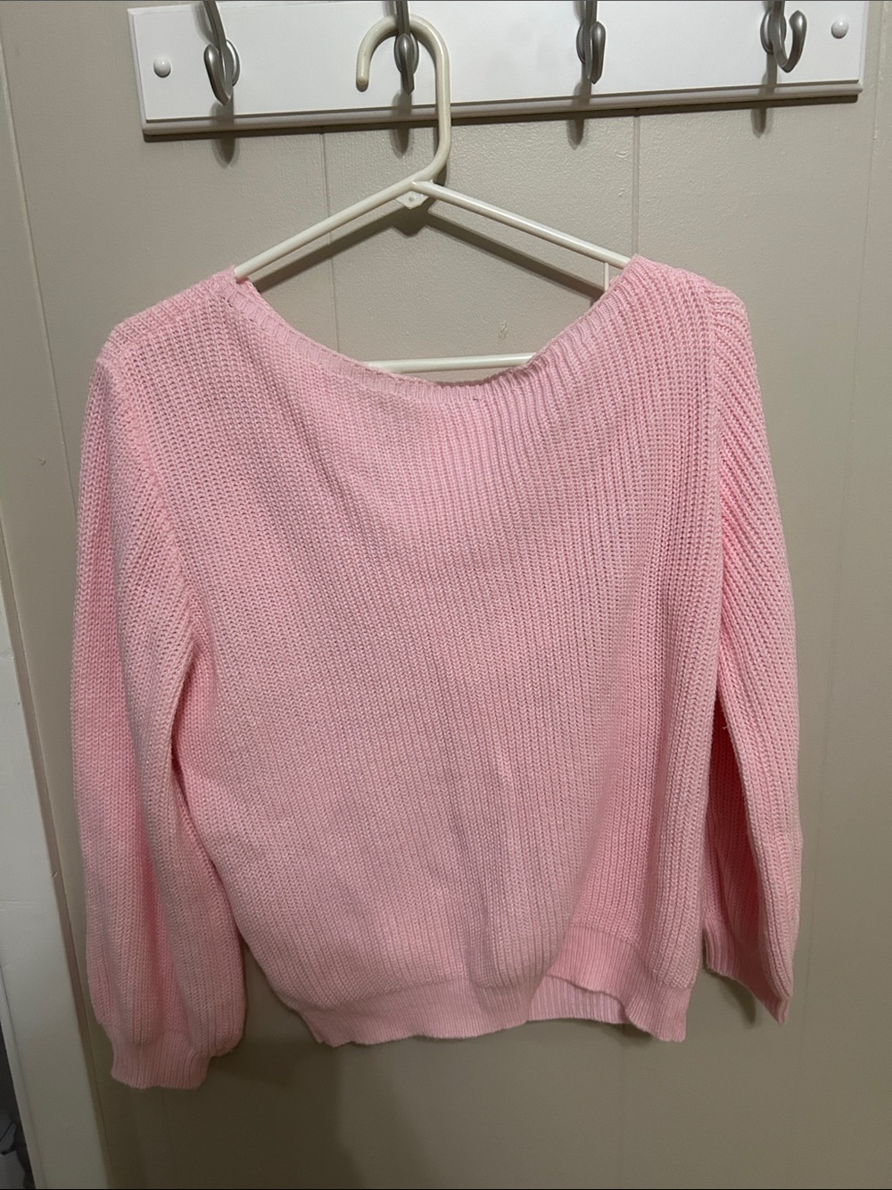 Women's Off-The-Shoulder Knit Sweater in Soft Pink